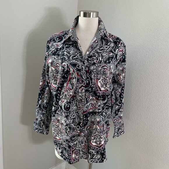 Chaps Womens Plus 1X No Iron Floral Button Up Shirt Blouse Colorful Top - Picture 1 of 11